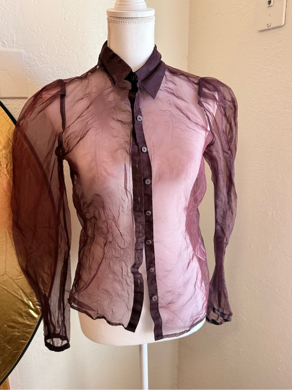 Express Sheer Floral Button-Down Shirt - Plum